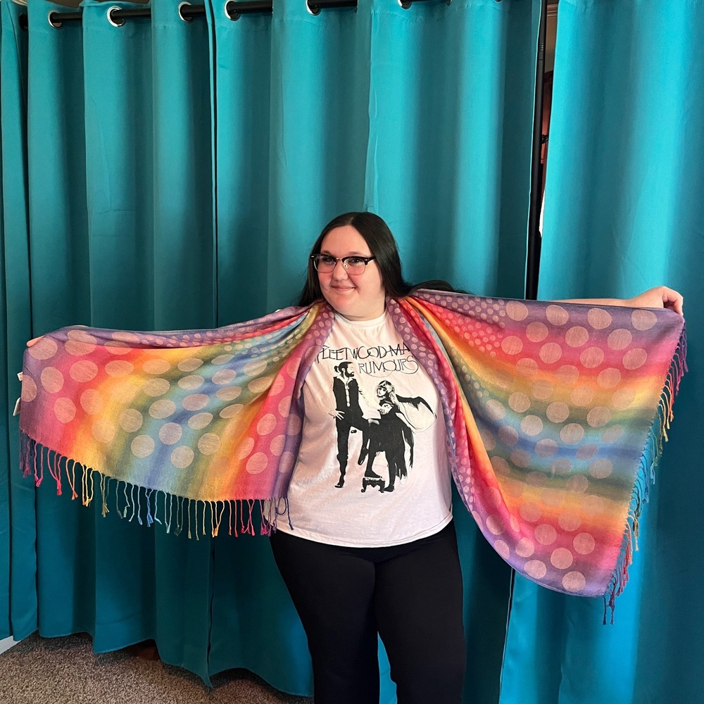 Simply Style Rainbow Geometric Shawl Scarf 69" x 28" Fringe Wrap NEW